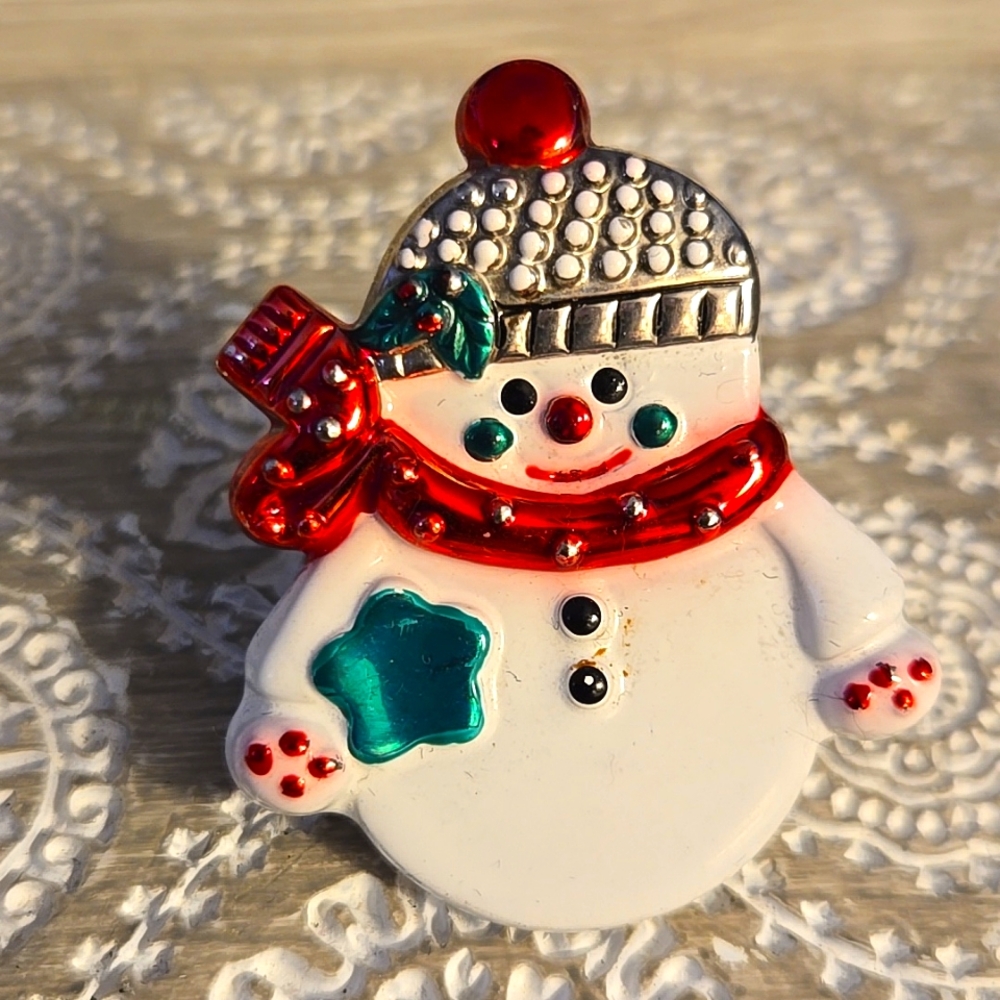 Vintage BEST Snowman Brooch Pendant